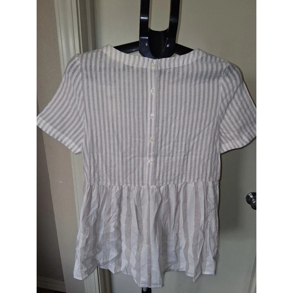 NEW! Women's 11.1 Tylho Anthropologie Striped Peplum Blouse w/ Button Back, S - Picture 7 of 12